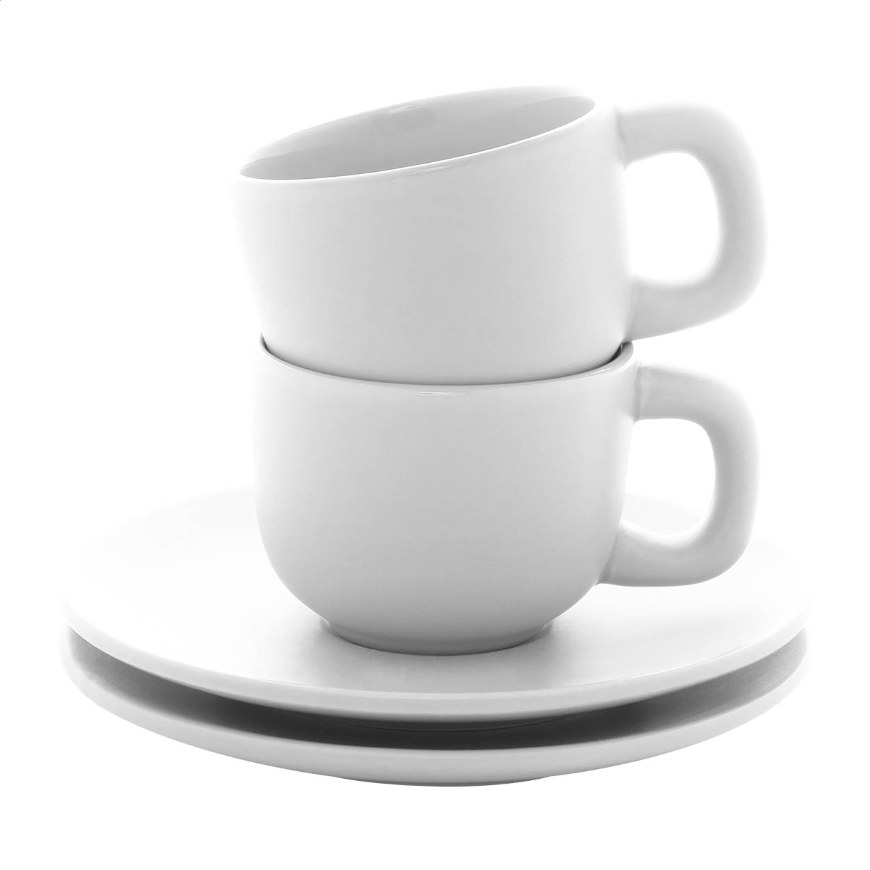 Caturra espressosæt i keramik med 2 kopper og underkopper og logo trykt med logo