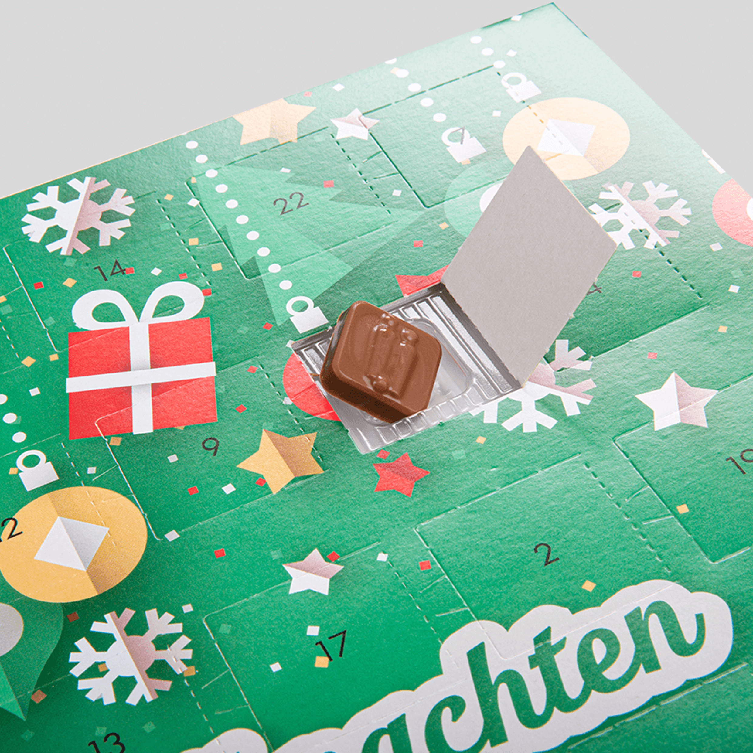 Chokolade Julekalender, Klassisk Vægkalender, Portræt Format, 4/0 Farvetryk - Rikke