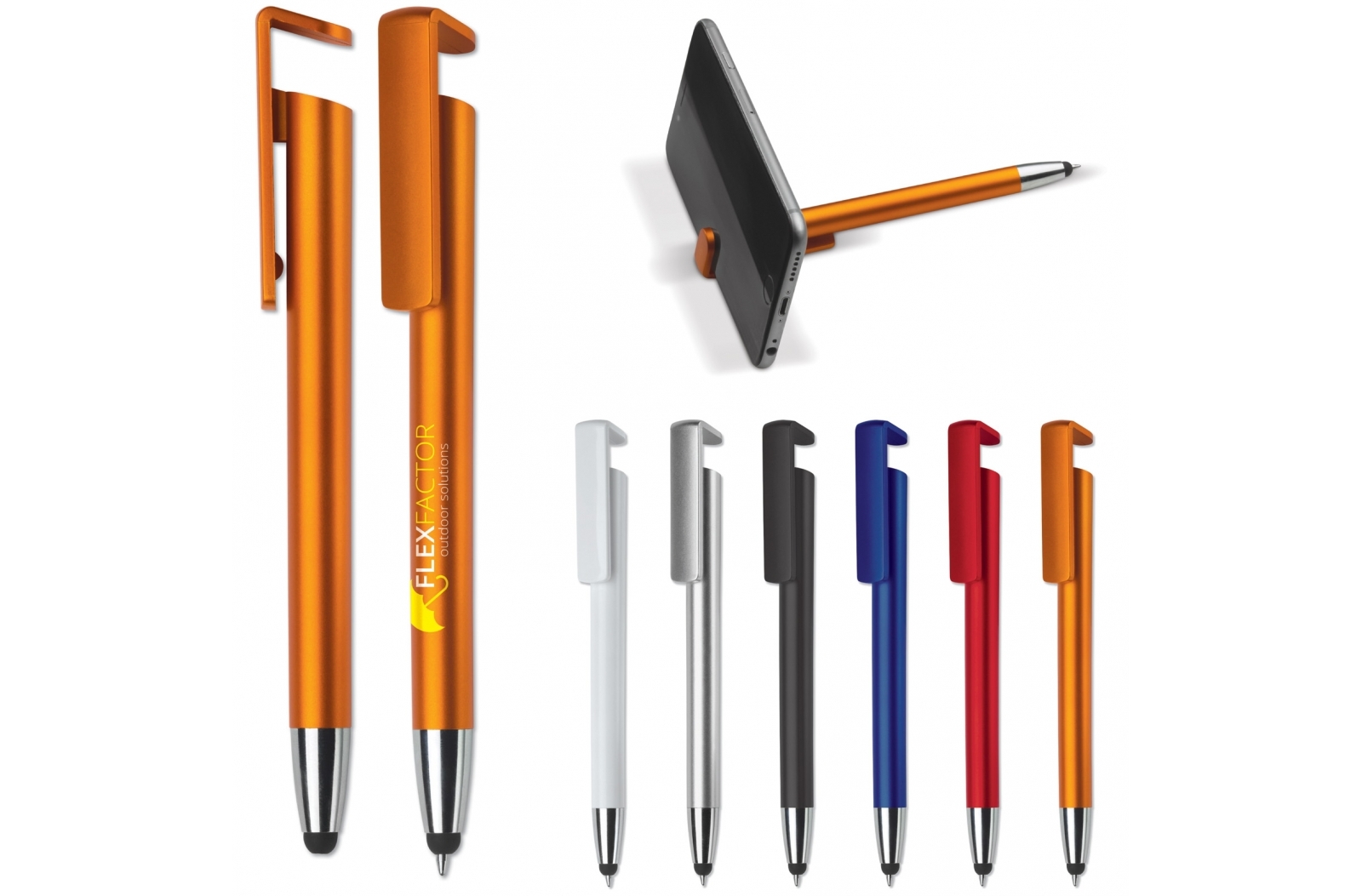 Moderne 3-i-1 kuglepen med stylus og telefonholder - Mikkel