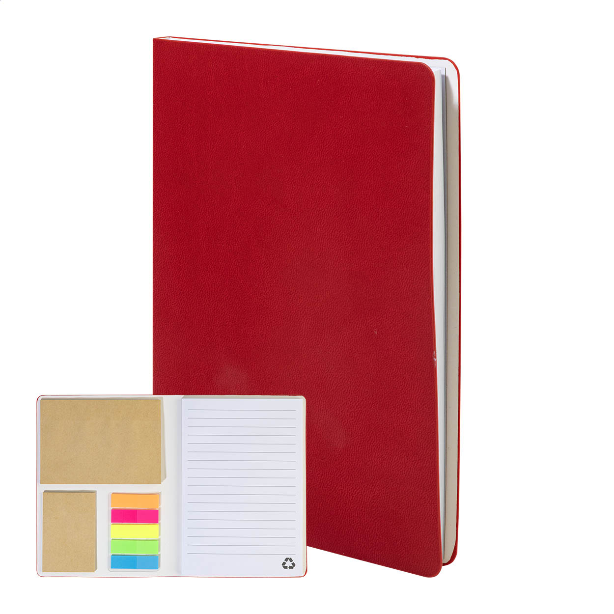 Krappuk B6 notesbog i genbrugt PU med sticky notes og jeres logo