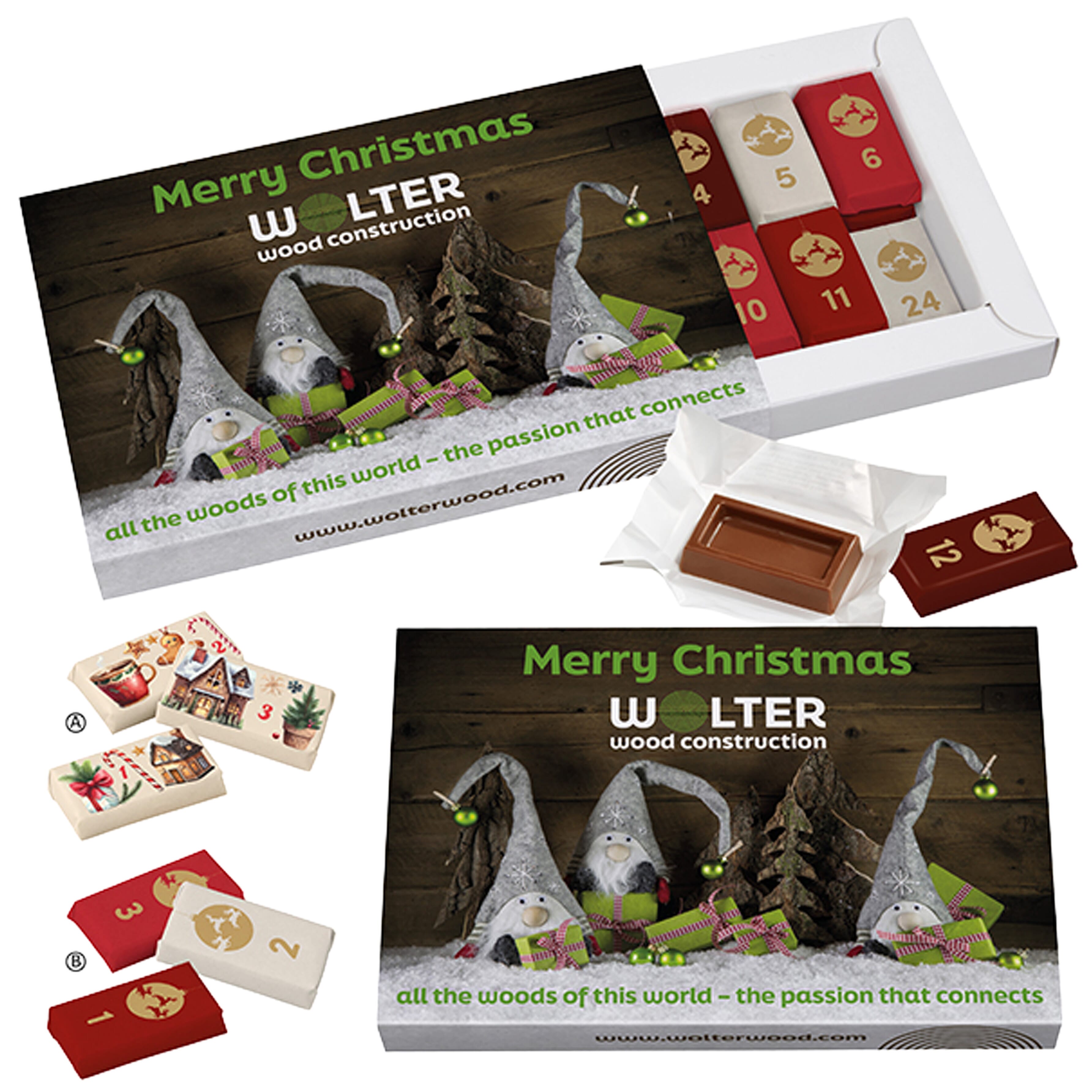 Adventkasse med 24 nummererede chokolader