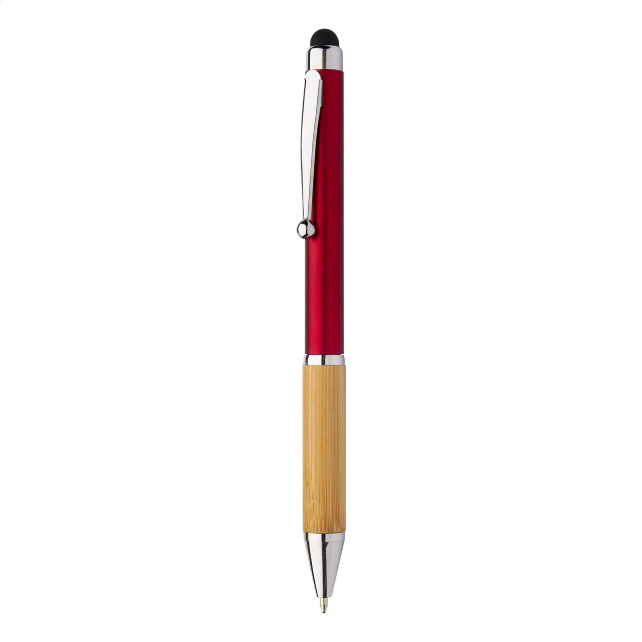 Bollys touch-kuglepen med bambusgreb og metallisk skaft, trykt med logo trykt med logo