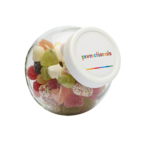 395ml slikglas med hvid plastiklåg og fuldfarveetiket - Olivia
