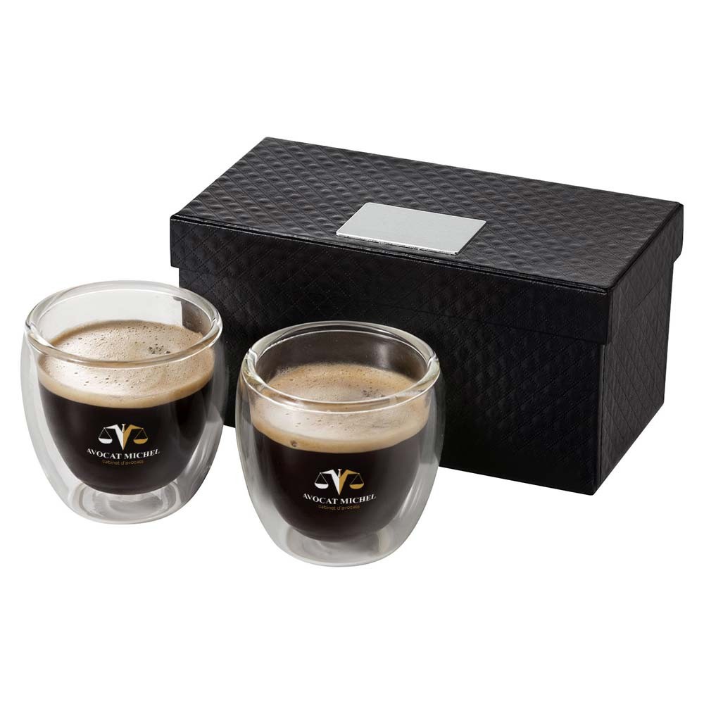 Luksus dobbeltvægget espresso glas sæt med gaveæske 70ml - Hvide Sande