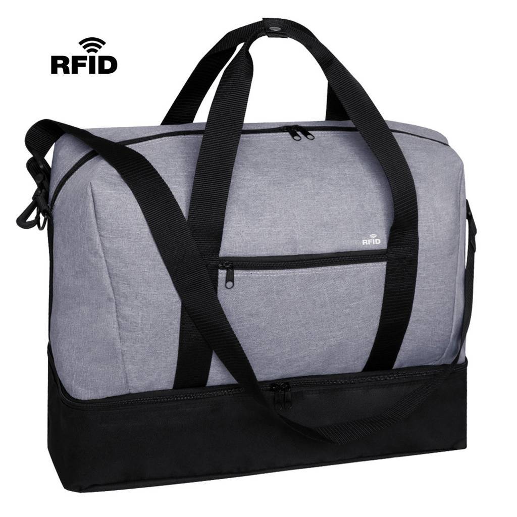 Multifunktionel denim polyester taske med RFID-lomme og sko rum - Helle