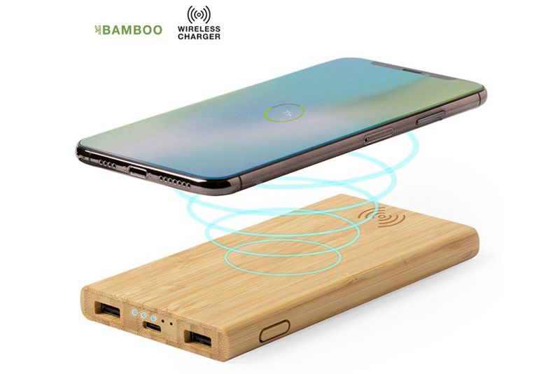 Naturlig Bambus 6000mAh Power Bank med trådløs opladning - Frederikke