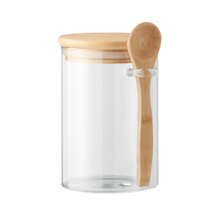 Borosilikatglas Opbevaringskrukke med Bambus Låg og Ske - 600 ml