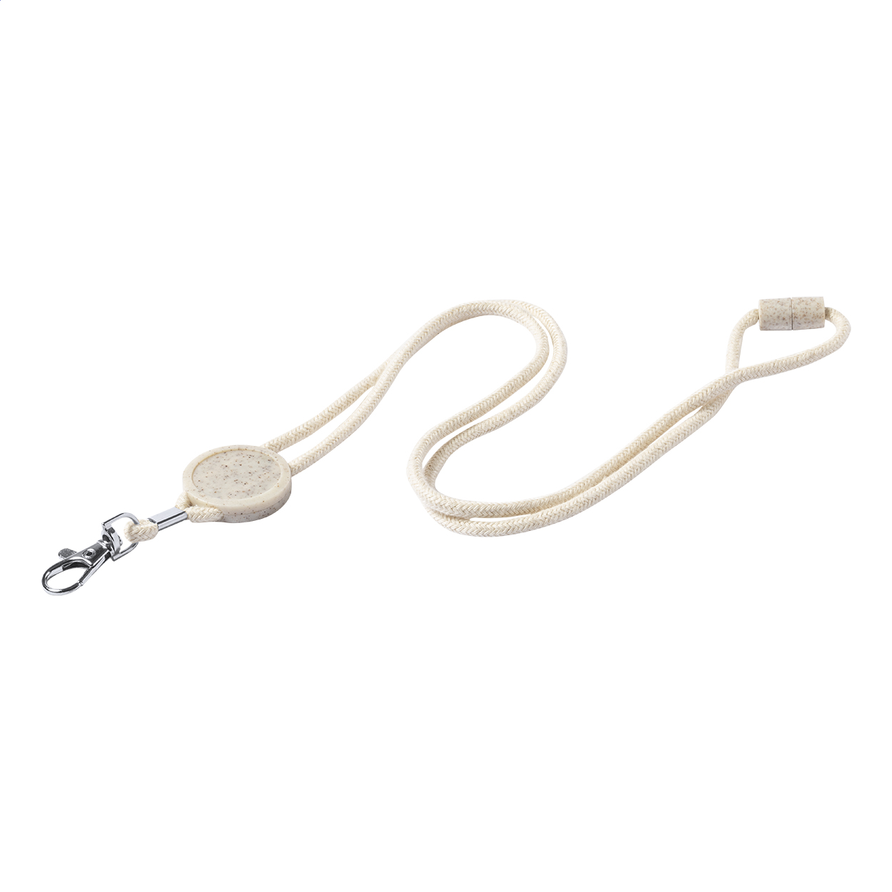 Strico lanyard i bomuld med rundt hvedestråmærke til epoxy doming trykt med logo