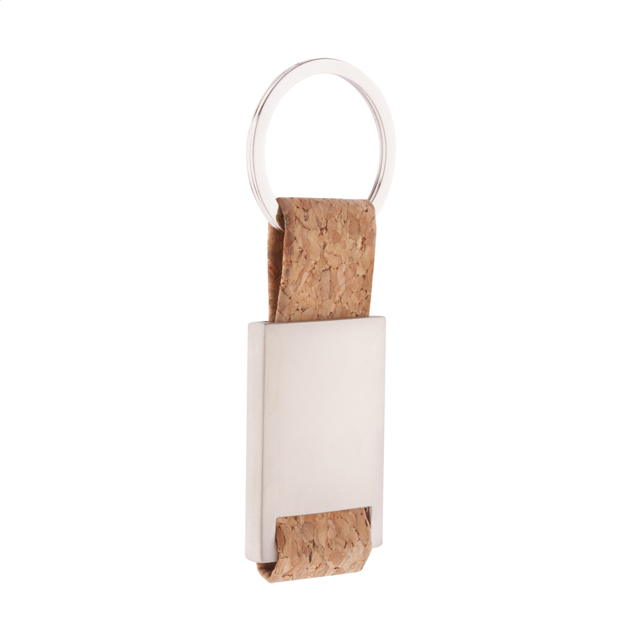 Cortica nøglering i metal med strop i naturkork og jeres logo trykt med logo