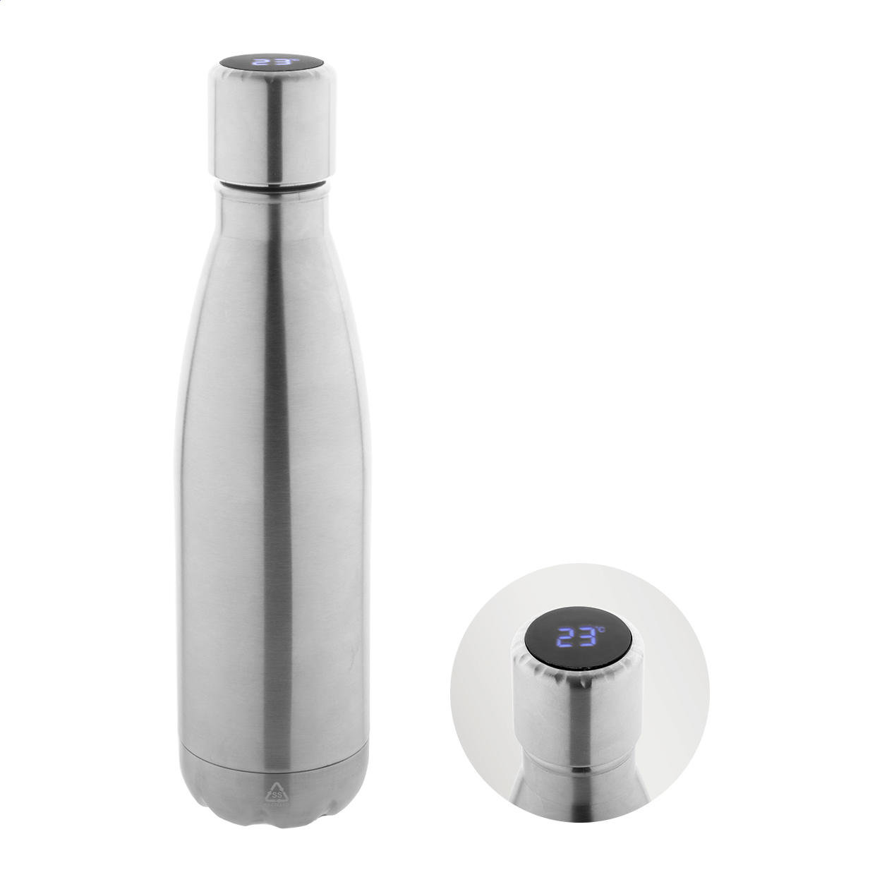 Reverest termoflaske i genbrugt stål med LED-termometer, 500 ml, med logo