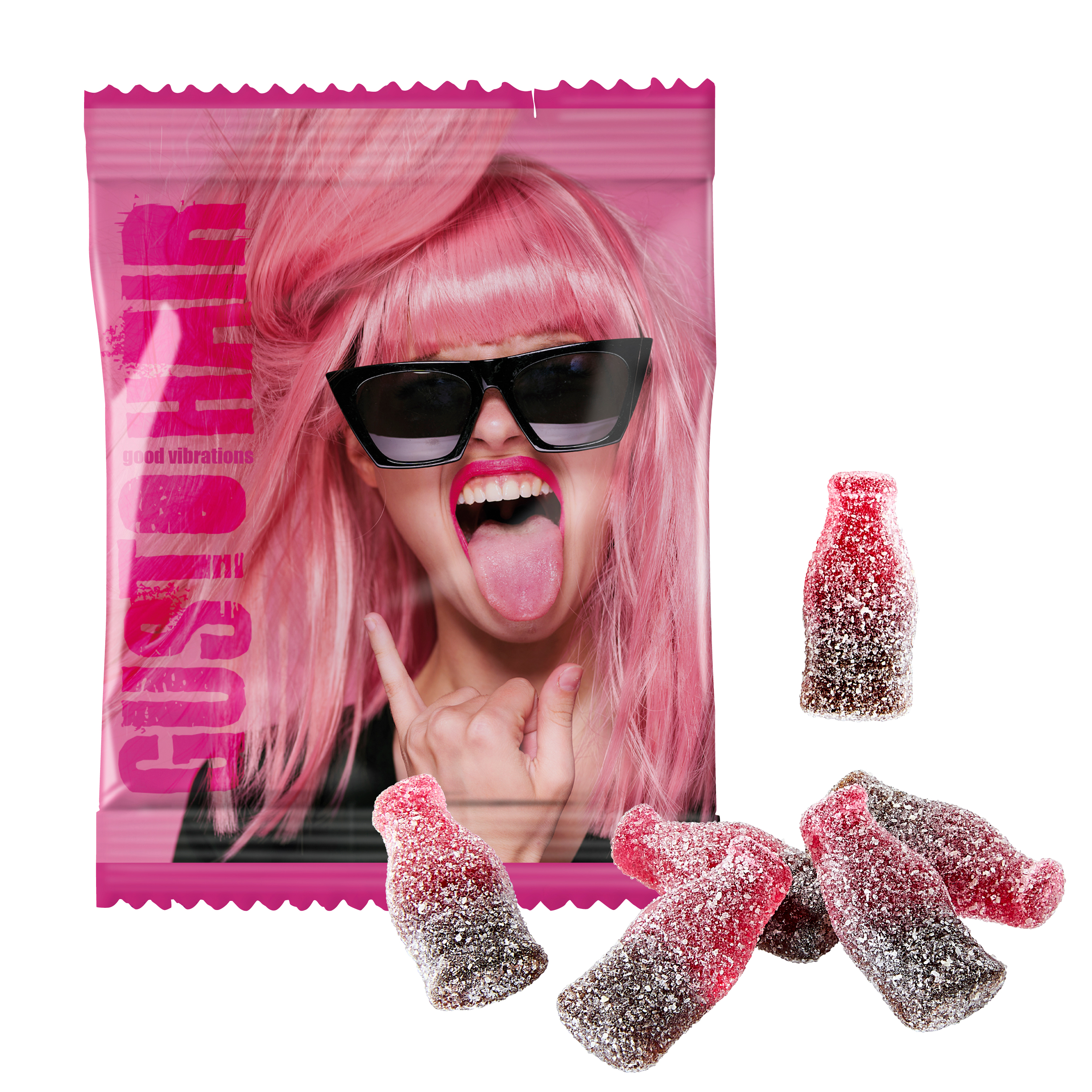 Sur Kirsebær-Kola Frugt Gummi - David trykt med logo