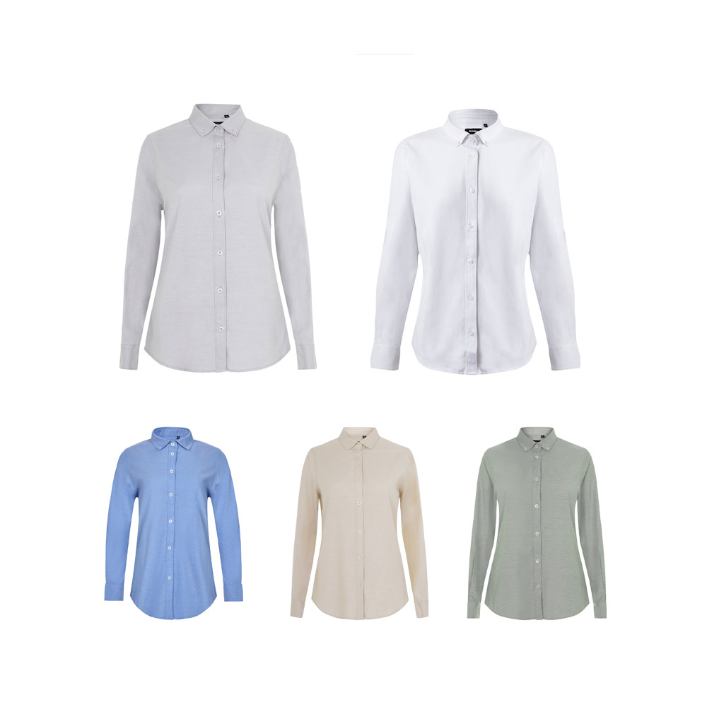 VL PRITHVI KVINDER. Oxford skjorte (180 g/m²) til kvinder, lavet af bomuld (50%), polyester (45%) og elastan (5%)