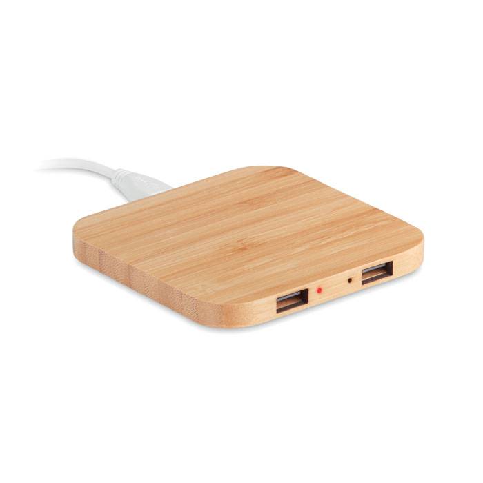 Bambus Trådløs Opladningsplade med USB Hubs - Nordborg
