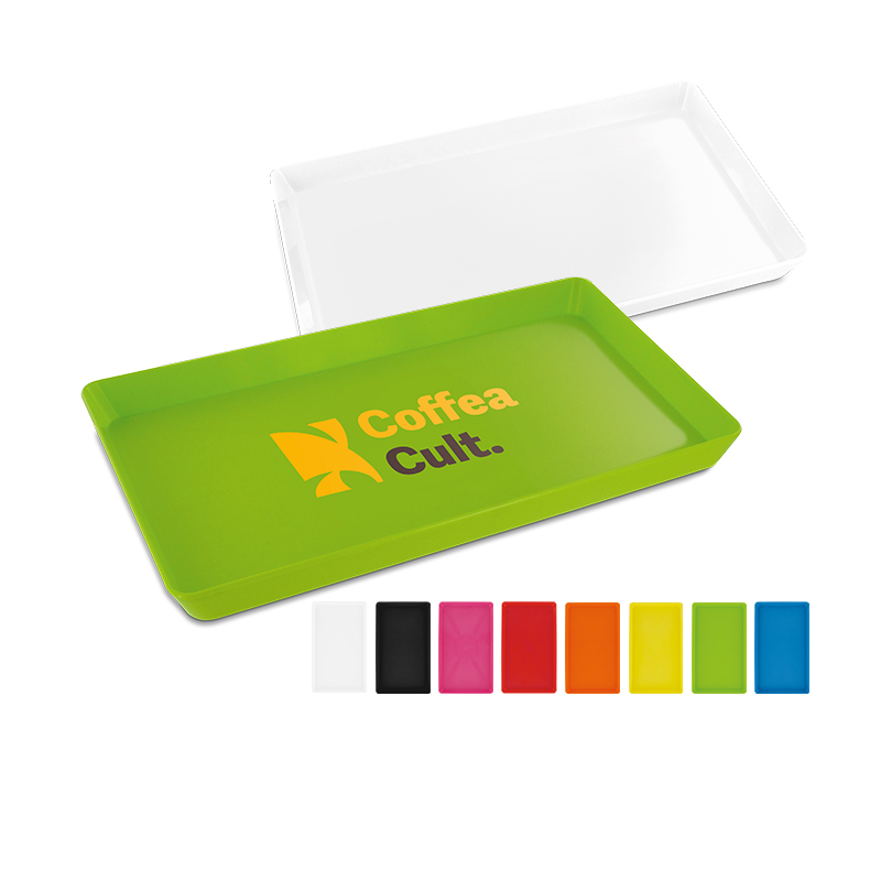 Mini bakke i stiv plast 25 x 15 x 2 cm med logo trykt med logo