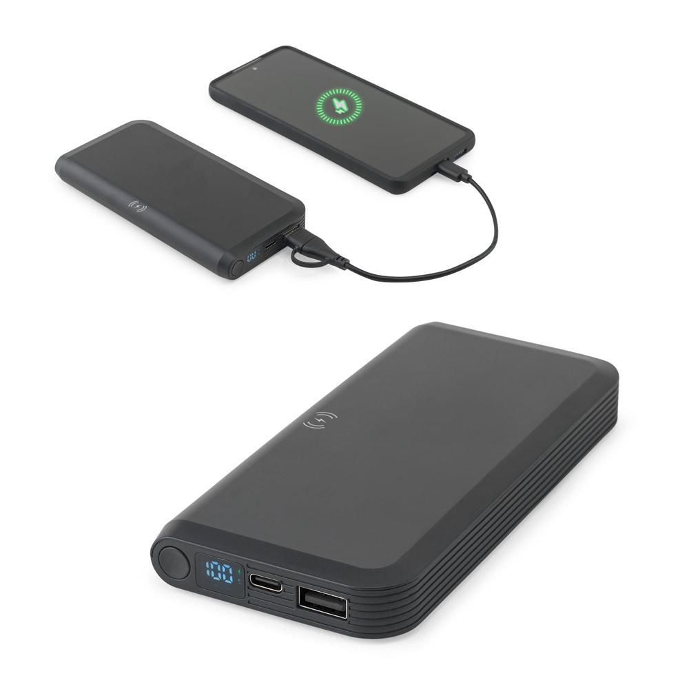 Lynkraft 10.000 mAh genopladelig strøm bank med 15W lynhurtig trådløs oplader - Rønnede