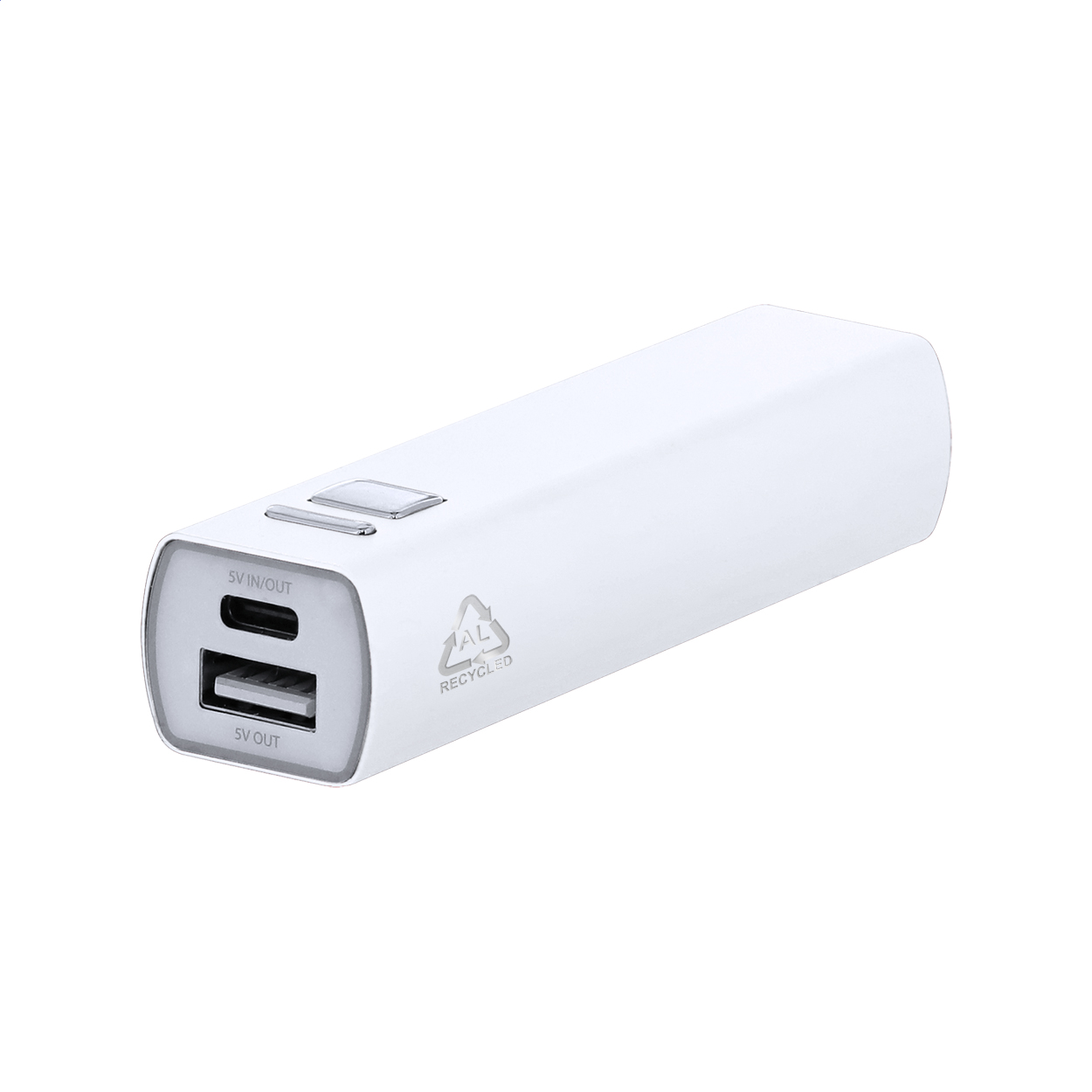 RaluBase powerbank i genbrugt aluminium med 2600 mAh og jeres logo trykt med logo