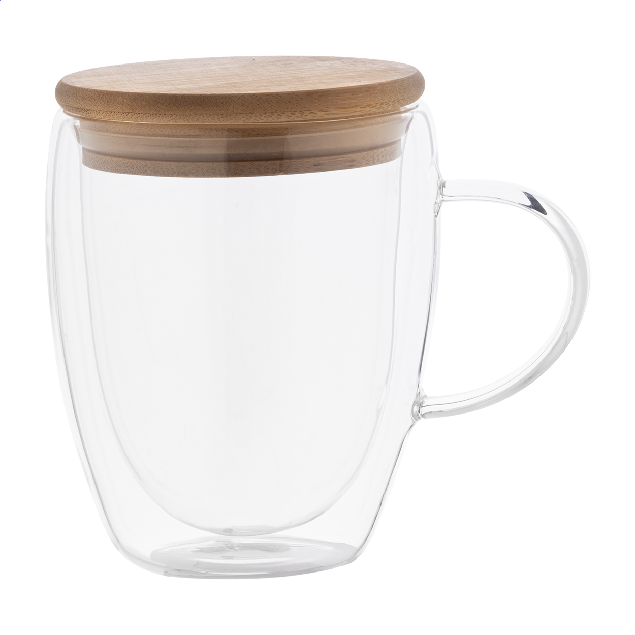 Grobina dobbeltvægget termokrus i glas med bambuslåg, 350 ml, med logo trykt med logo