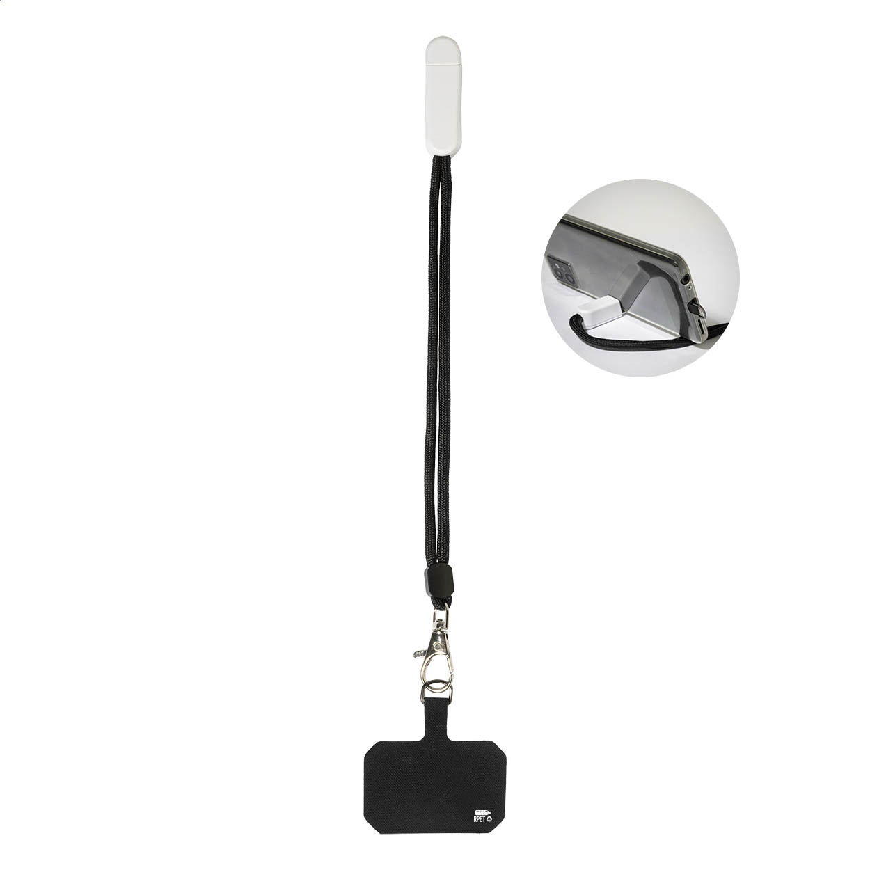 CuffStand armbånd med mobilholder i RPET, bordstander og logo trykt med logo