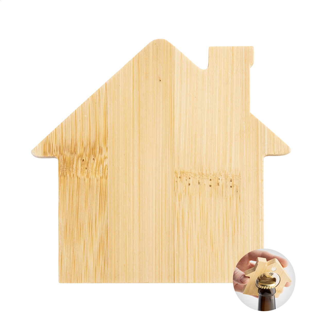 Husformet Bambus Magnetåbner - Agnes trykt med logo