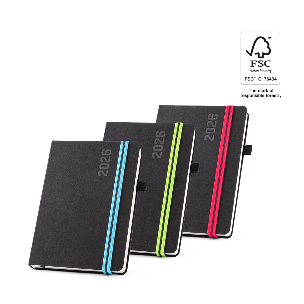 Dagbog i polyester stof med daglig plan - Mia