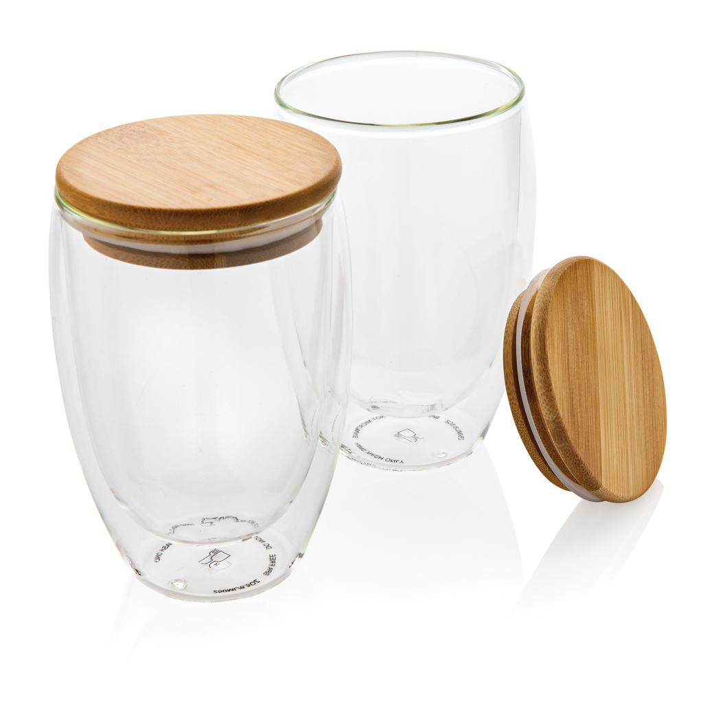Dobbeltvægs Borosilikat Glas Sæt med Bambus Låg - Freja