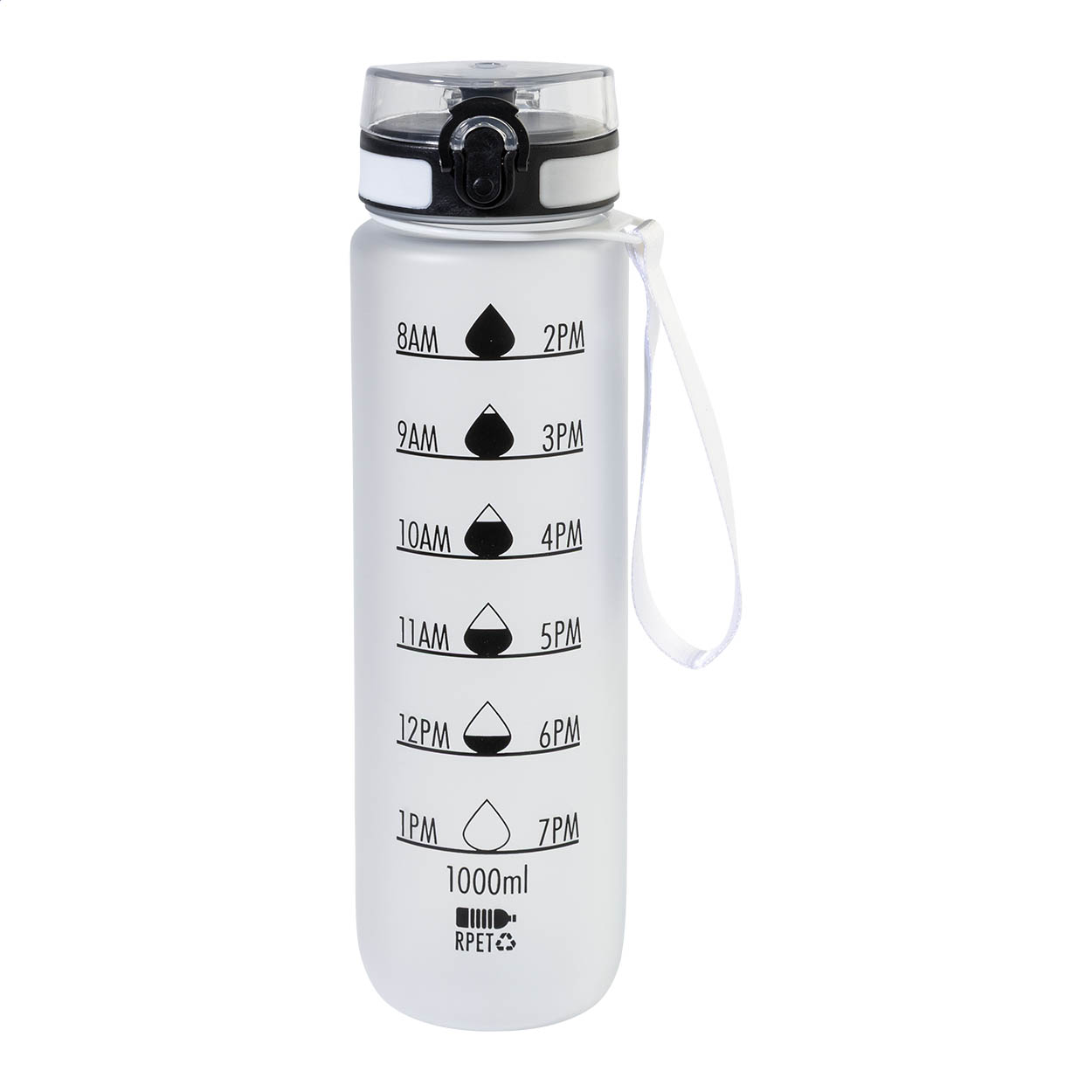 Sipcount drikkeflaske i RPET med motivationsmarkeringer, 1000 ml, med jeres logo