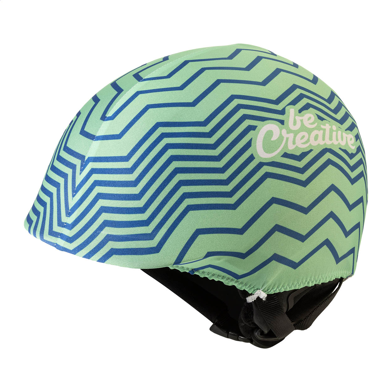 CreaHelm Slope specialfremstillet skihjelmovertræk i RPET med sublimation trykt med logo