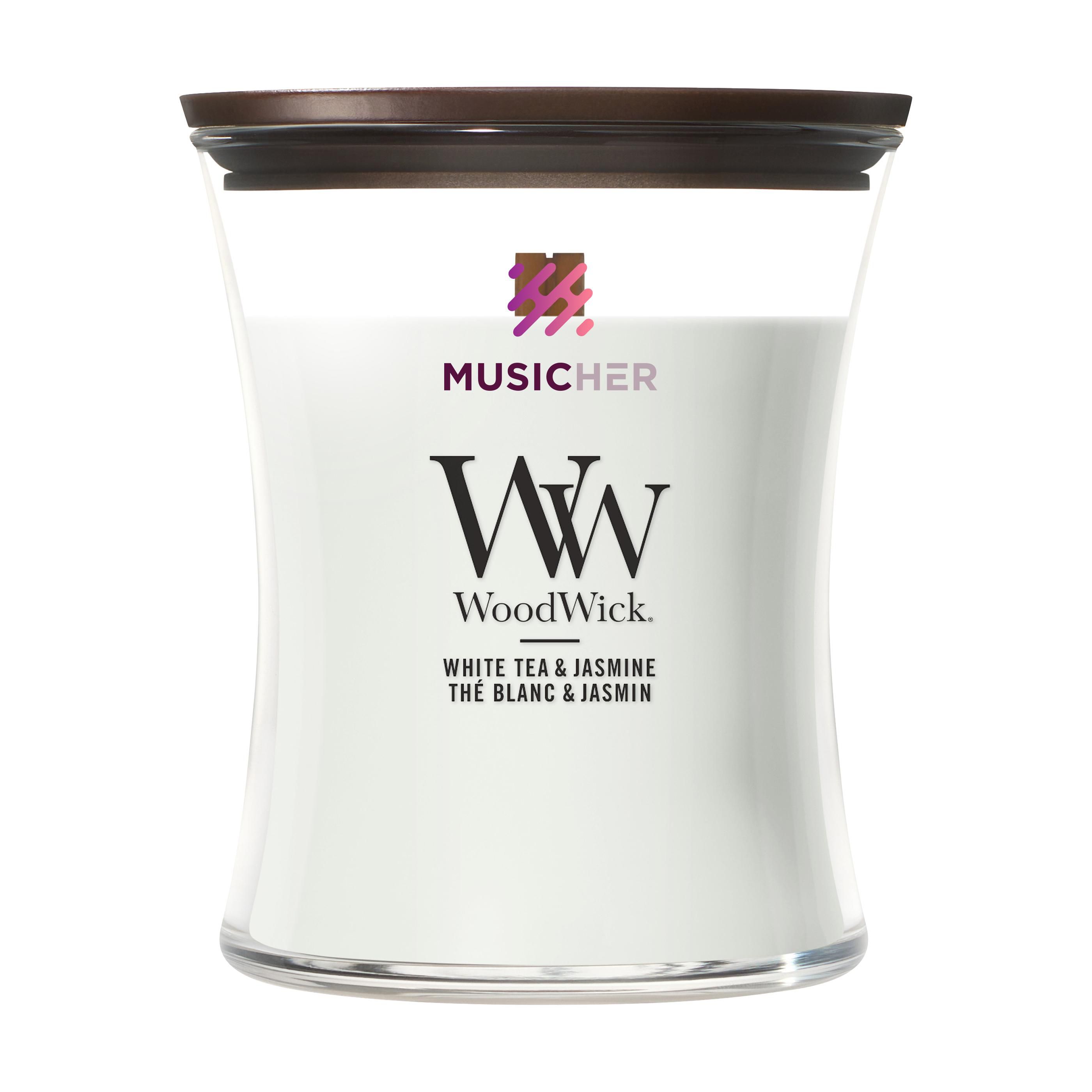 WoodWick Hvid Te & Jasmin Medium Duftlys