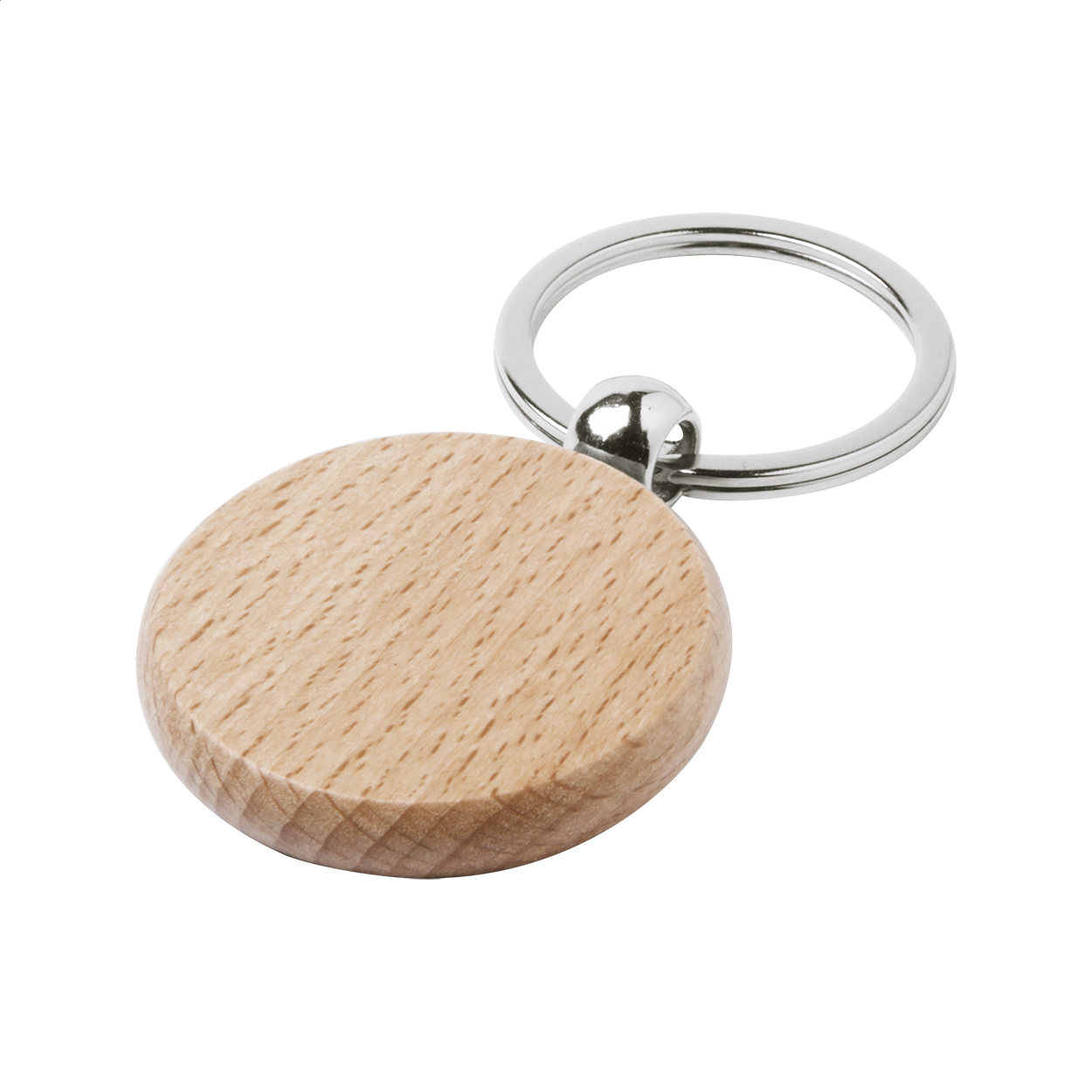 Wokke oval nøglering i naturligt bøgetræ med metalring og logo trykt med logo