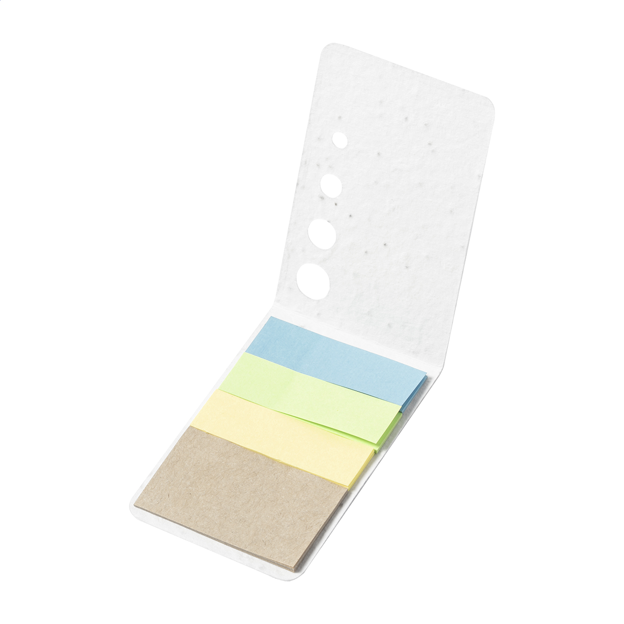 Sementi sticky notes og sidemarkører med omslag af frøpapir og logo