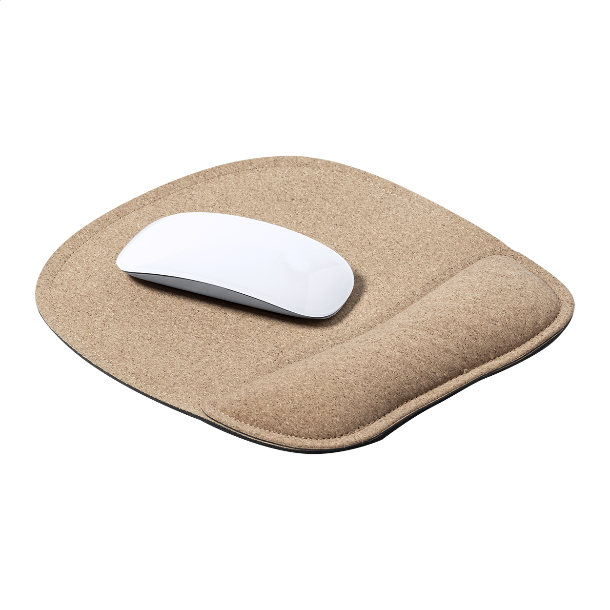 Corpad Comfort musemåtte i kork med ergonomisk håndledsstøtte og logo trykt med logo