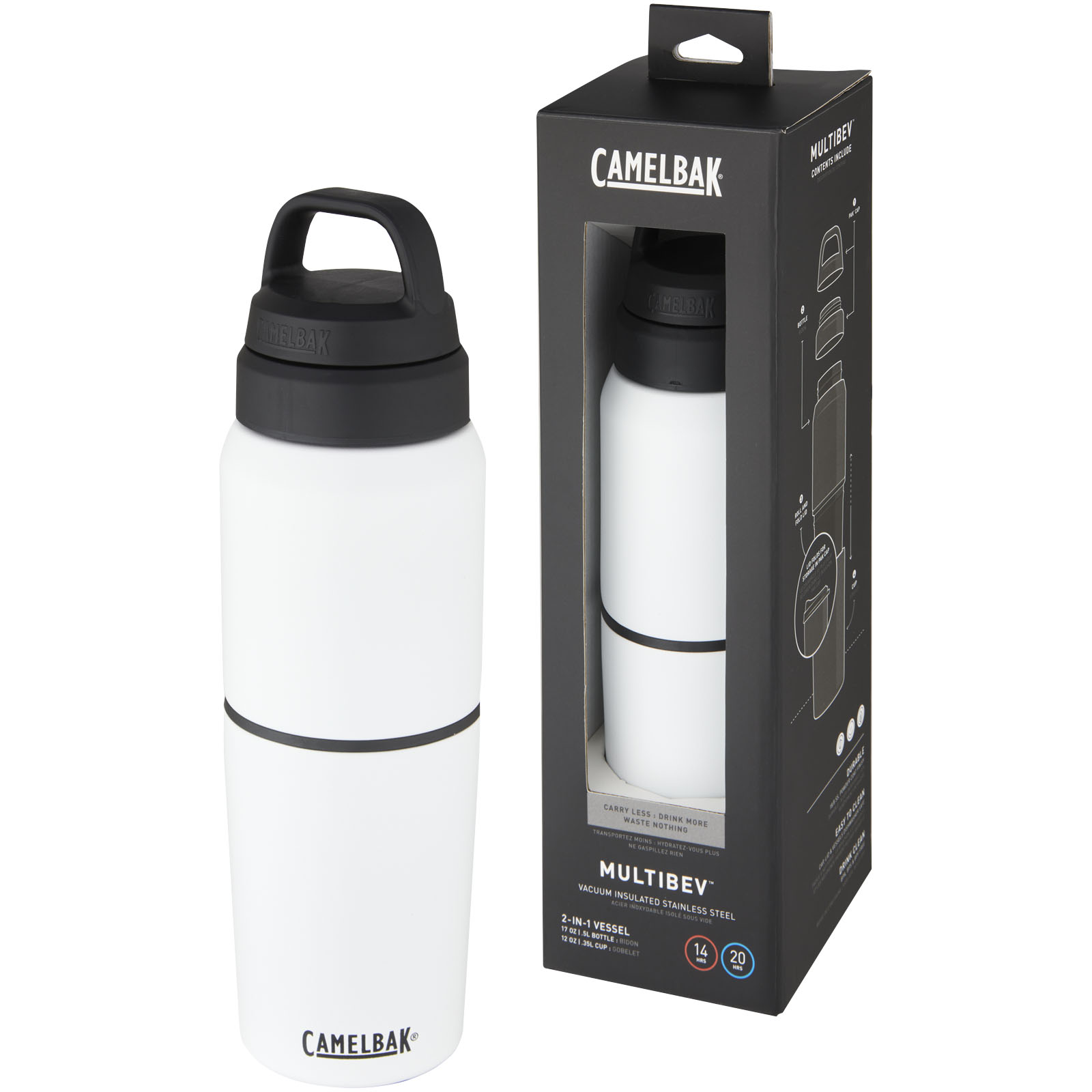 500 ml MultiBev vakuumisoleret flaske i rustfrit stål og 350 ml kop - Hvid (Camelbak)