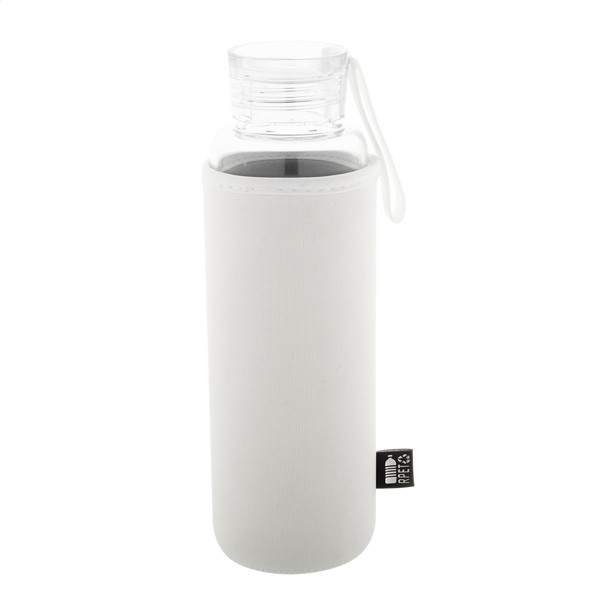 Vitrem flaske i genbrugt glas med neoprenovertræk og logo, 550 ml