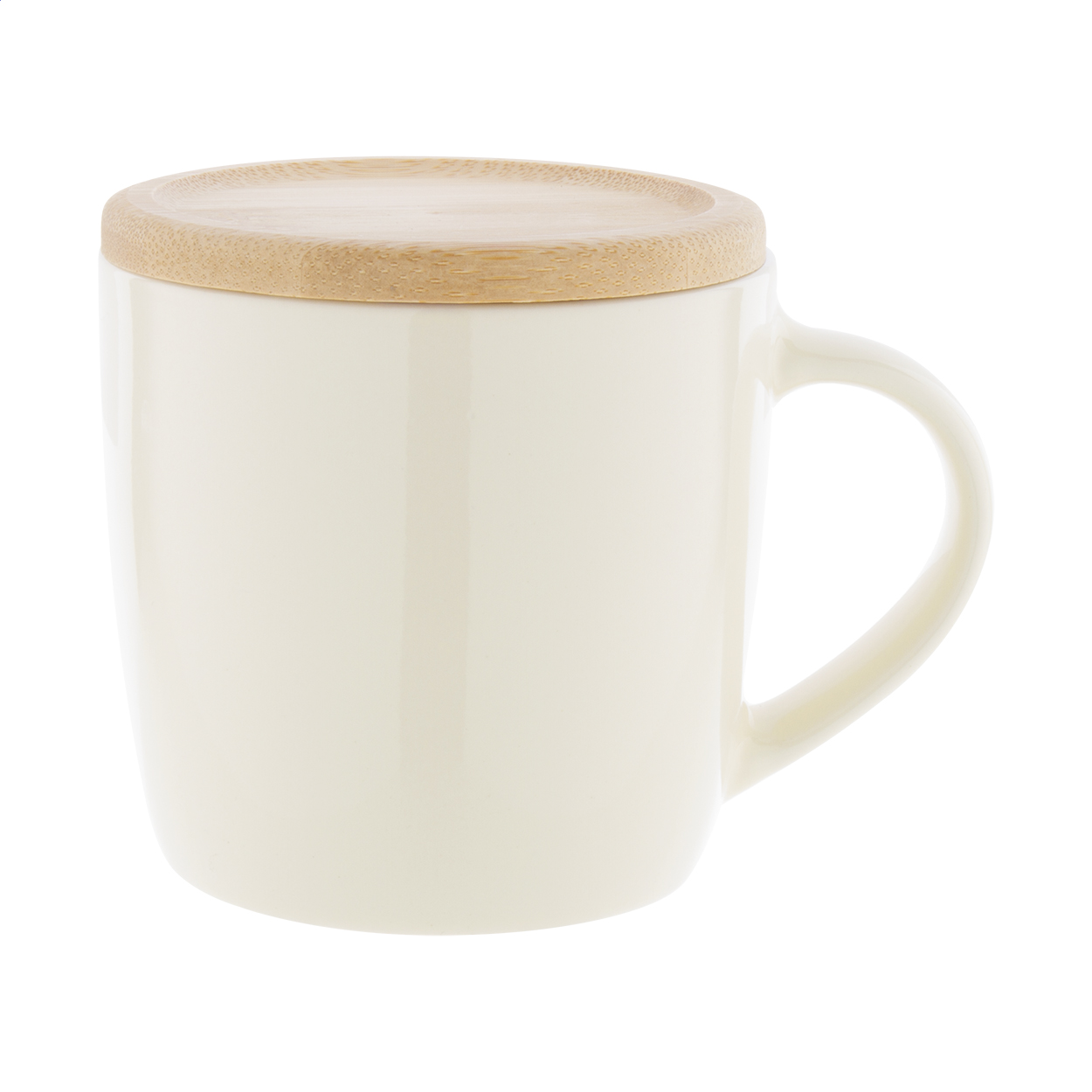 Hemera Plus farvet keramikkrus med bambusbordskåner, 370 ml, med logo trykt med logo