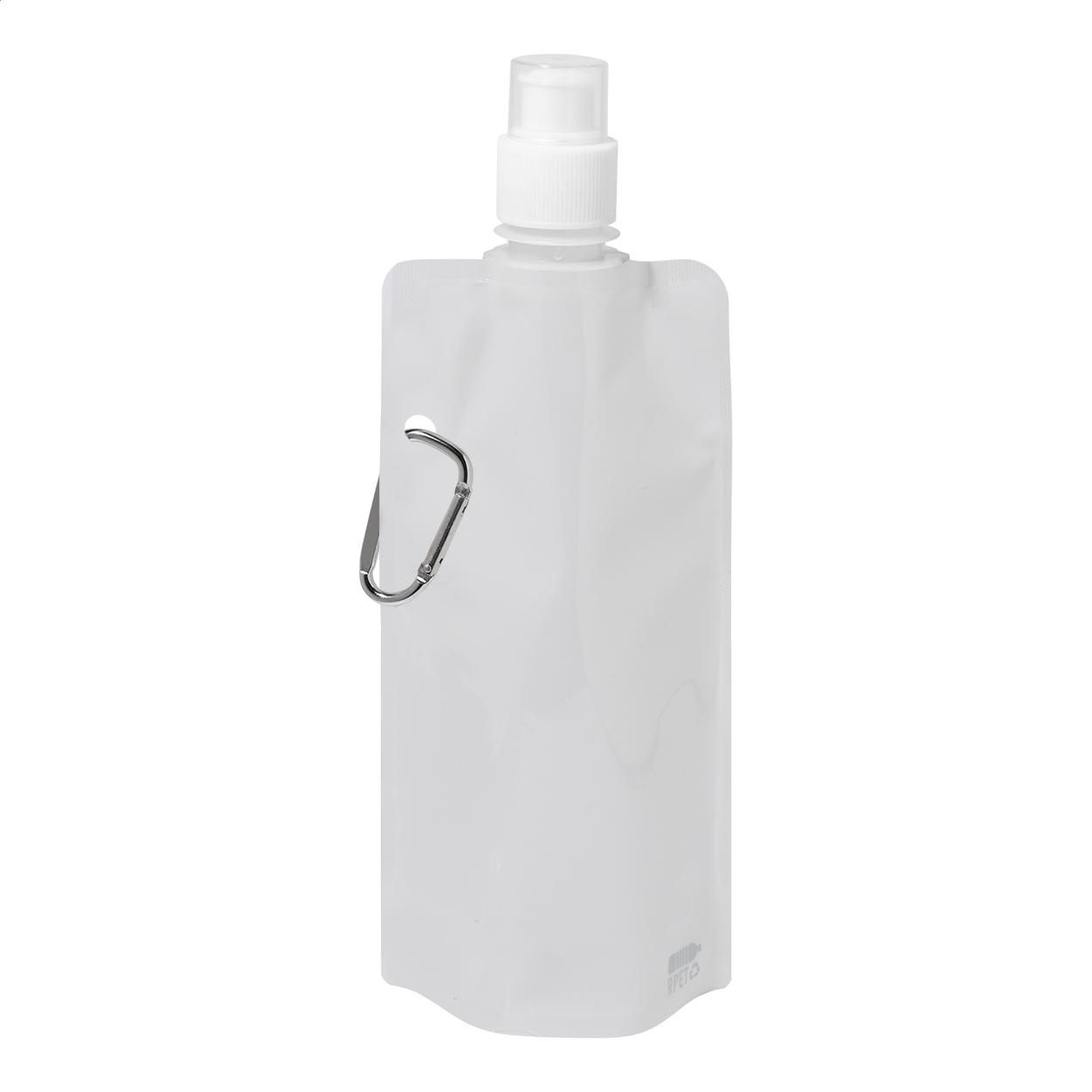 Carabol foldbar RPET-drikkeflaske med karabinhage, 500 ml, med logo trykt med logo