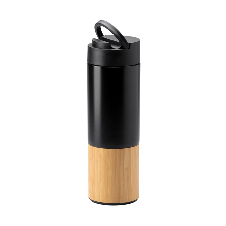Dobbeltvægget termoflaske i rustfrit stål med bambusdetalje - Emilie