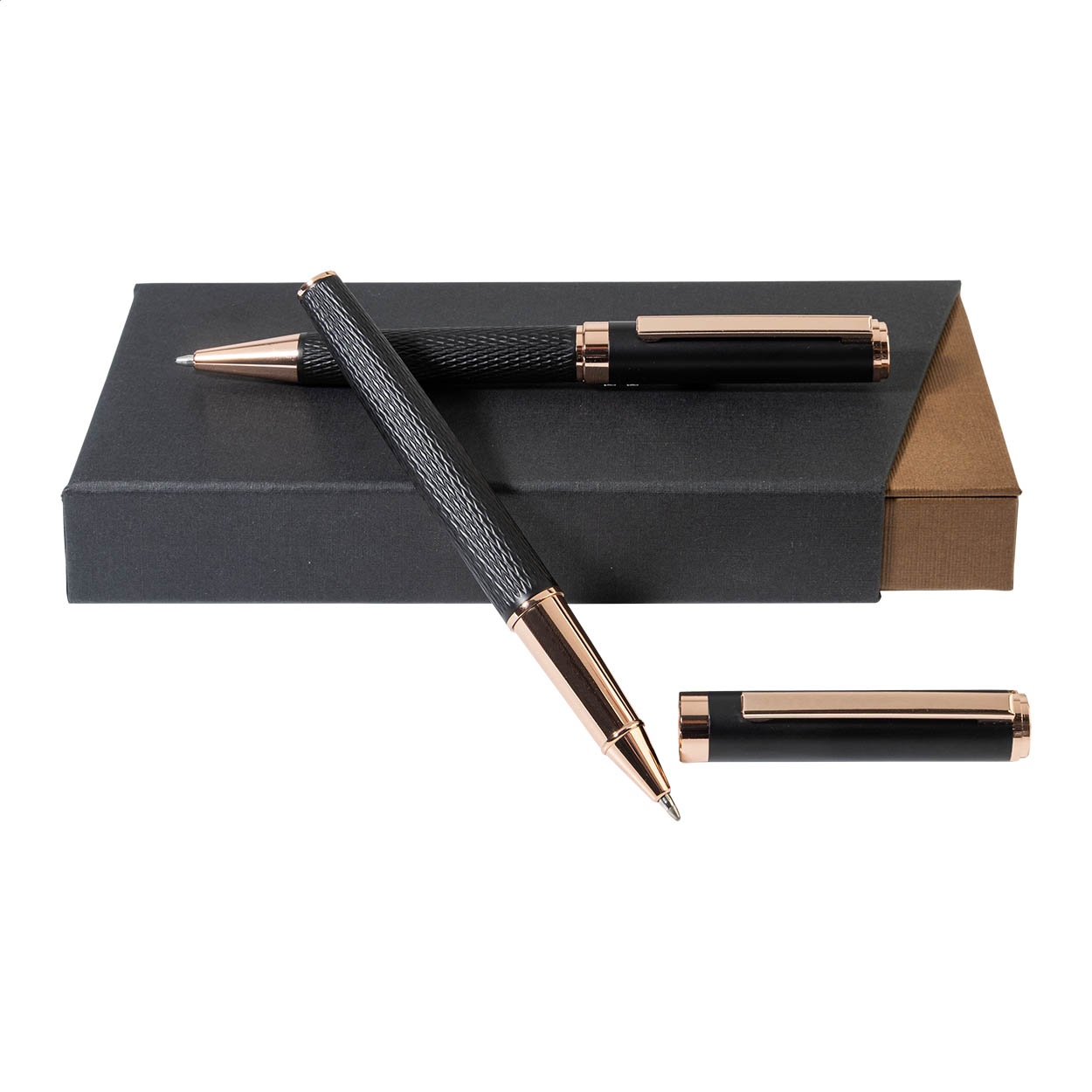 Orrose André Philippe sæt med kuglepen og rollerpen i metal, logo