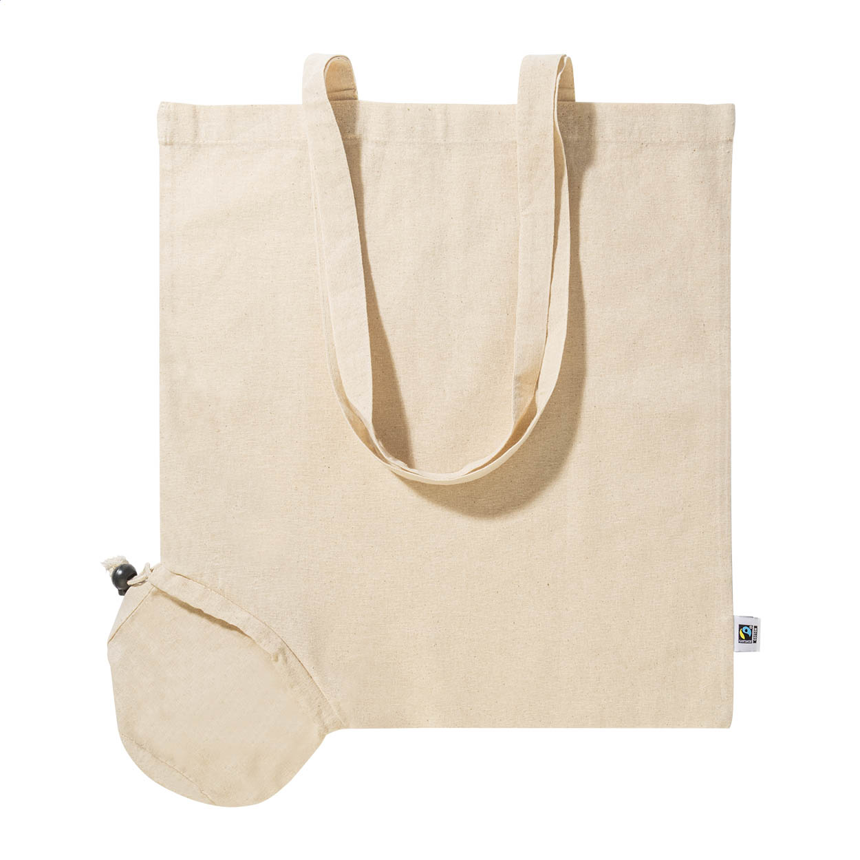 Fershop Fold foldbar Fairtrade indkøbstaske i bomuld med logo, 140 g/m² trykt med logo