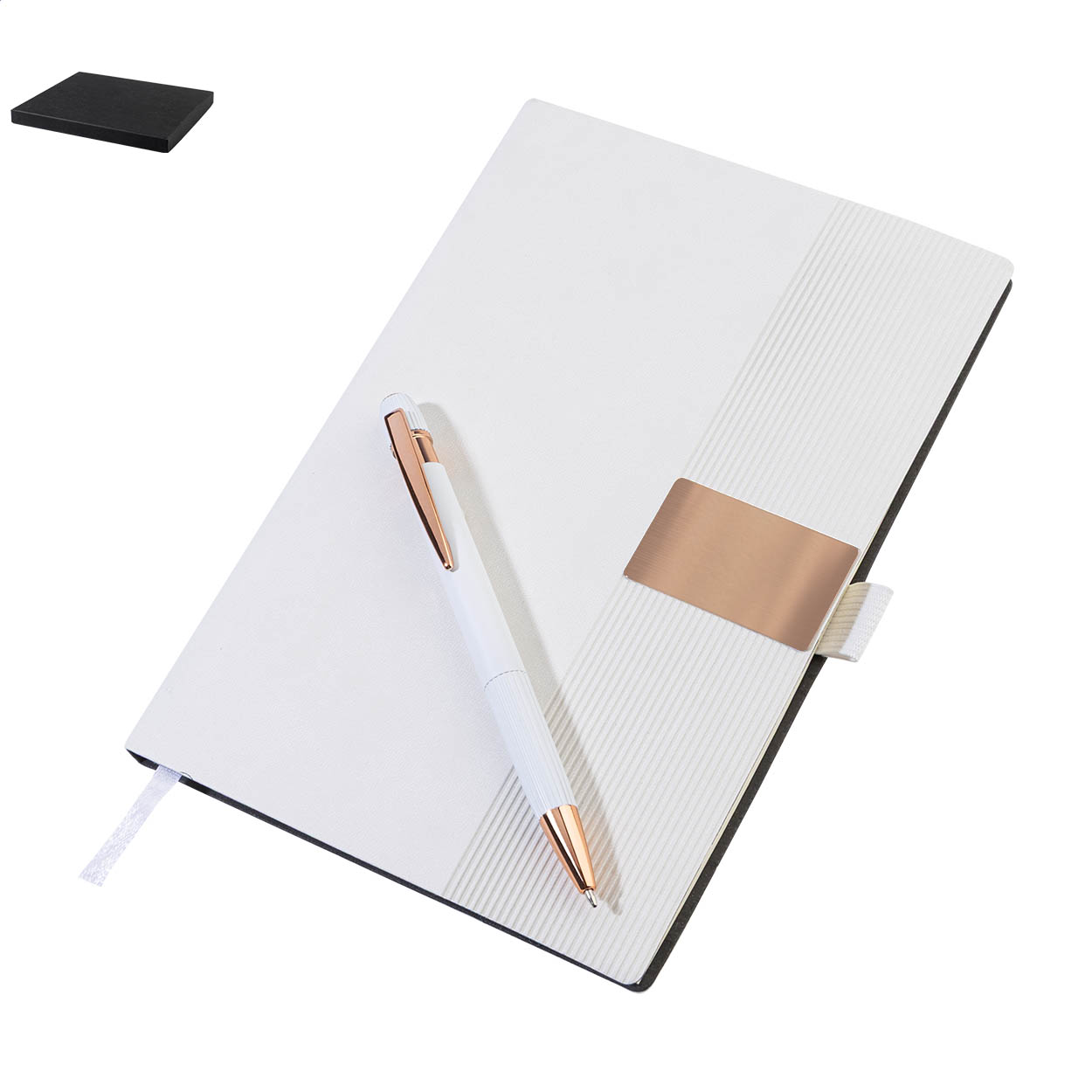 Rozzet notesbogssæt med A5-notesbog og pen i genbrugsmateriale, logo