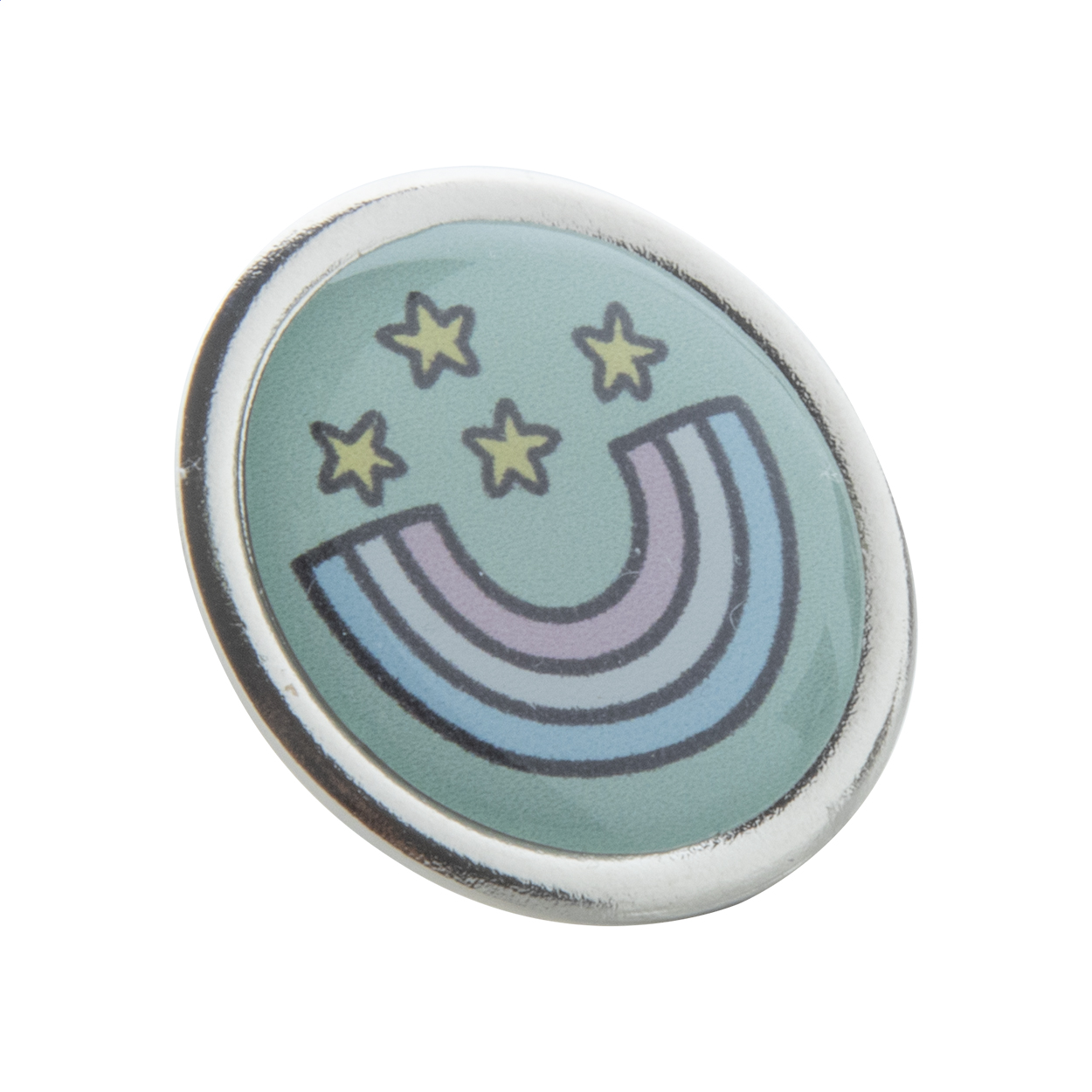 Read rund metalpin trykt med logo og epoxy-doming