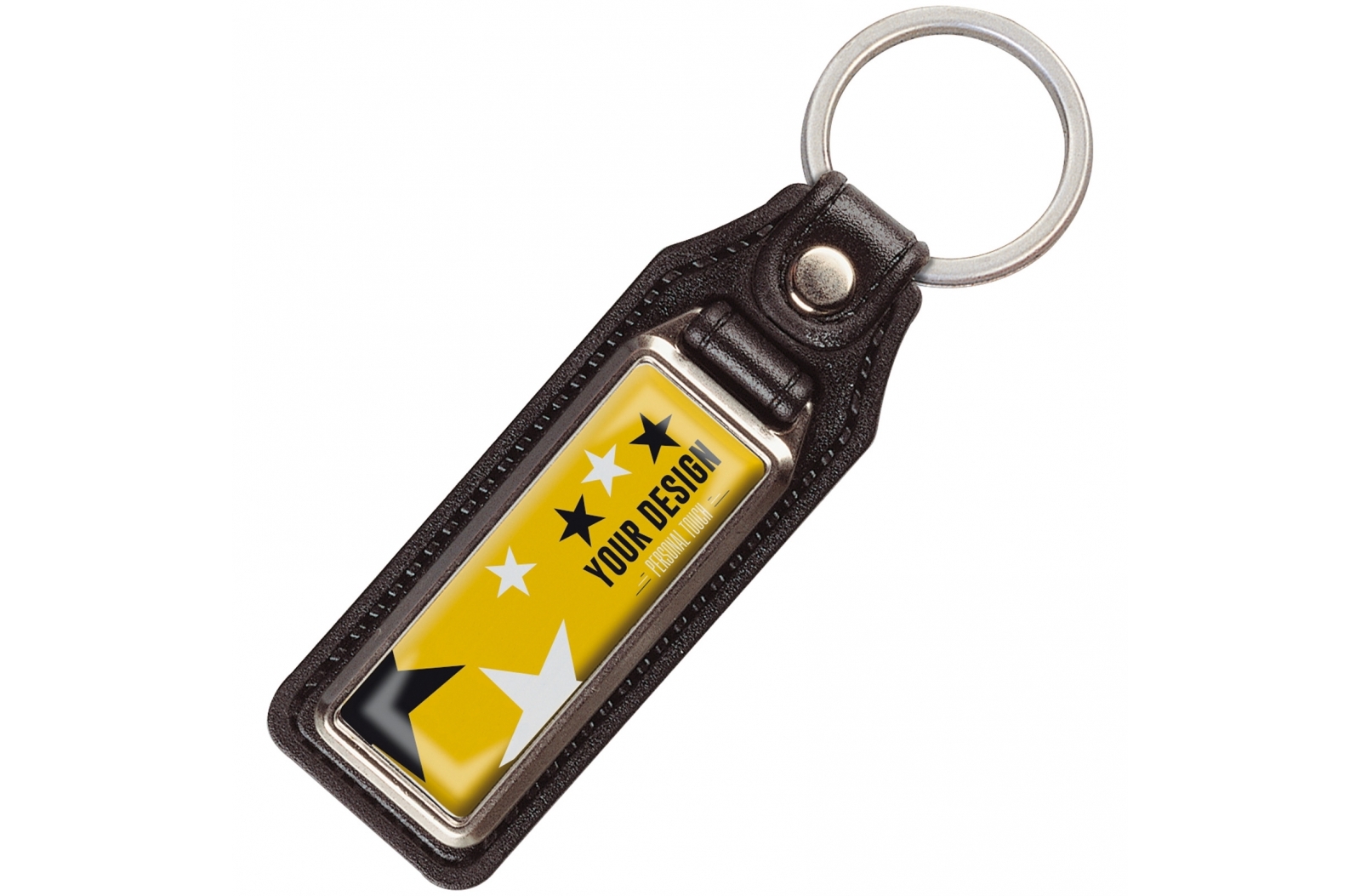 Metallisk rektangulær nøglering med lædermærke - Harald