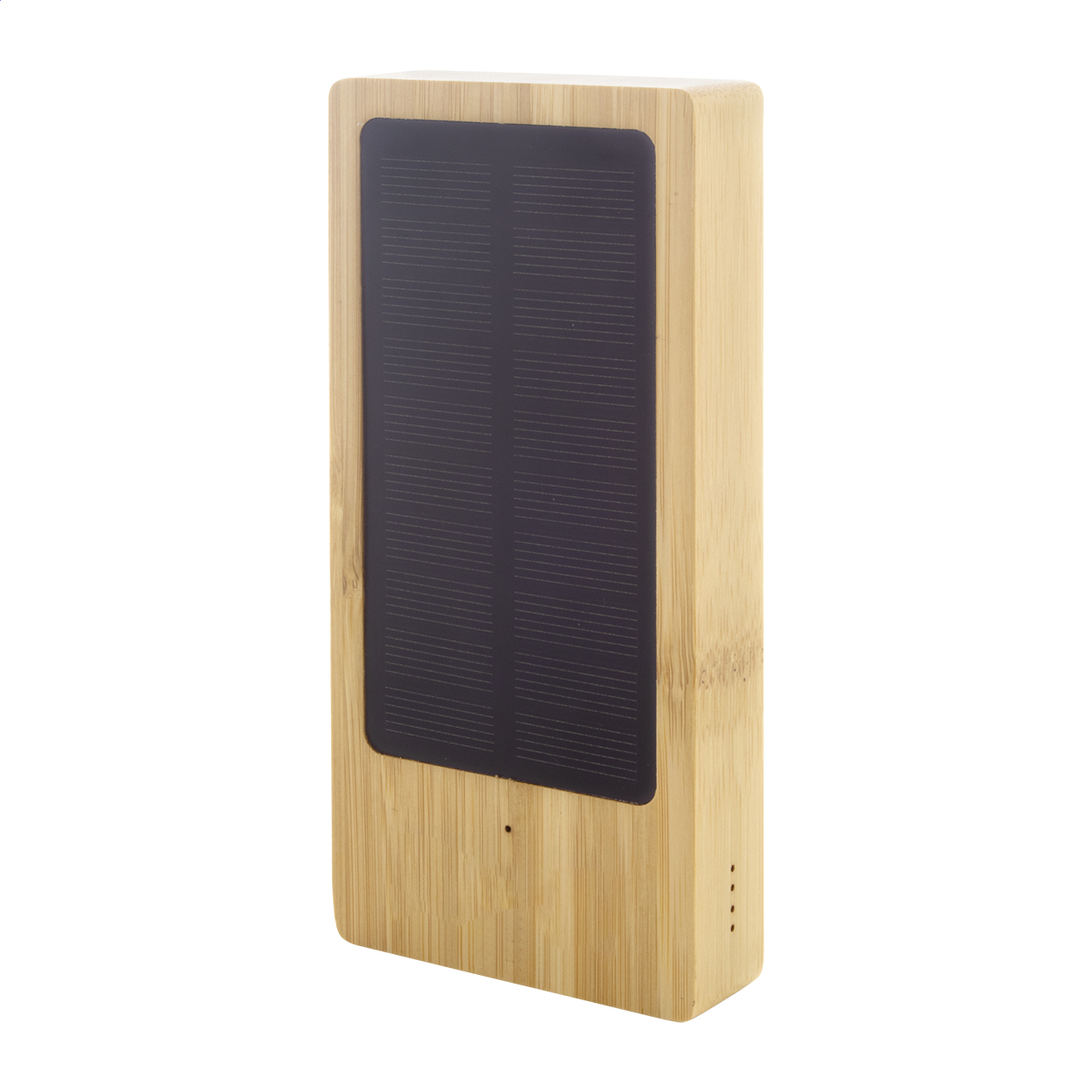 Sunster solcelle-powerbank i bambus med 8000 mAh batteri og logo