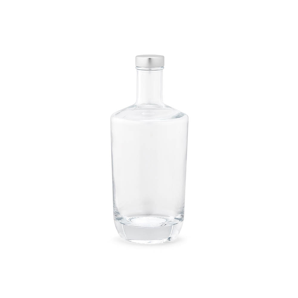 Trent glasflaske 790 ml med sølvfarvet GPI-låg og jeres logo trykt med logo