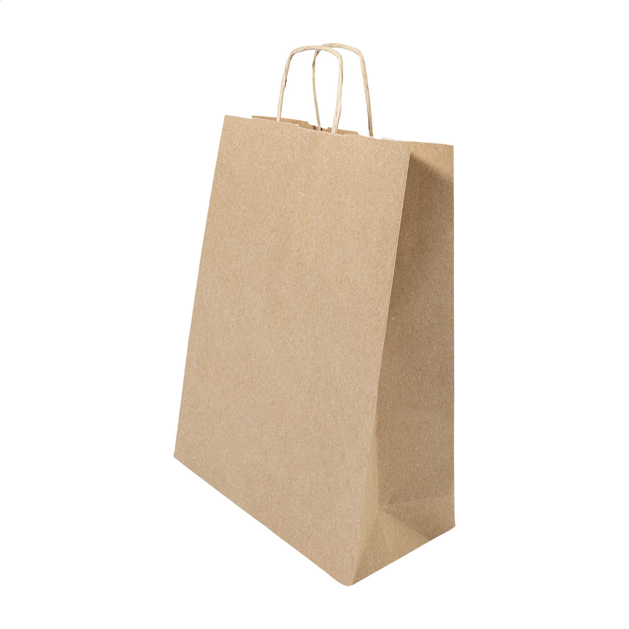 Papbag M mellemstor gavepose i kraftpapir med snoede hanke og logo