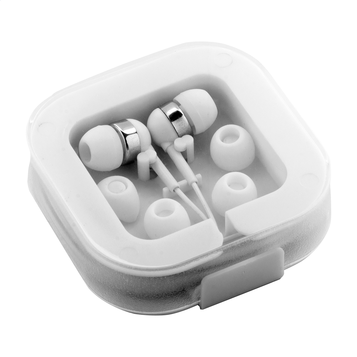 Cound in-ear høretelefoner med USB-C, etui med mobilholder og logo trykt med logo
