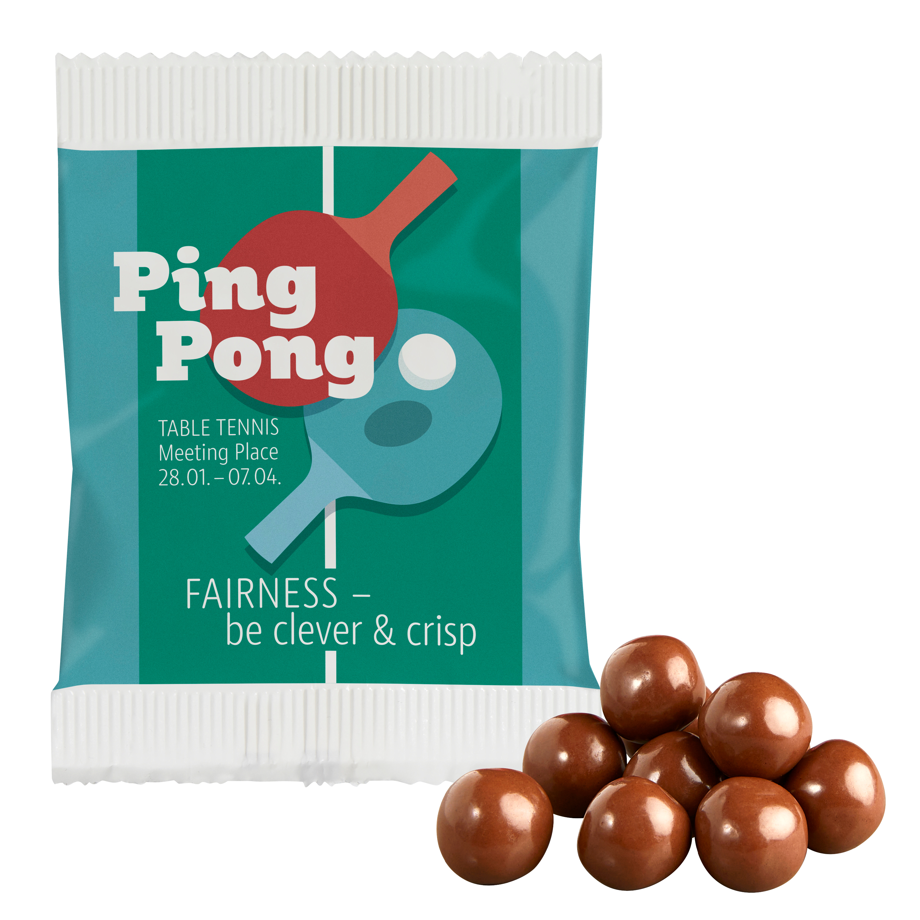 Chokolade Sprøde Kugler i Papirpose - Høng trykt med logo