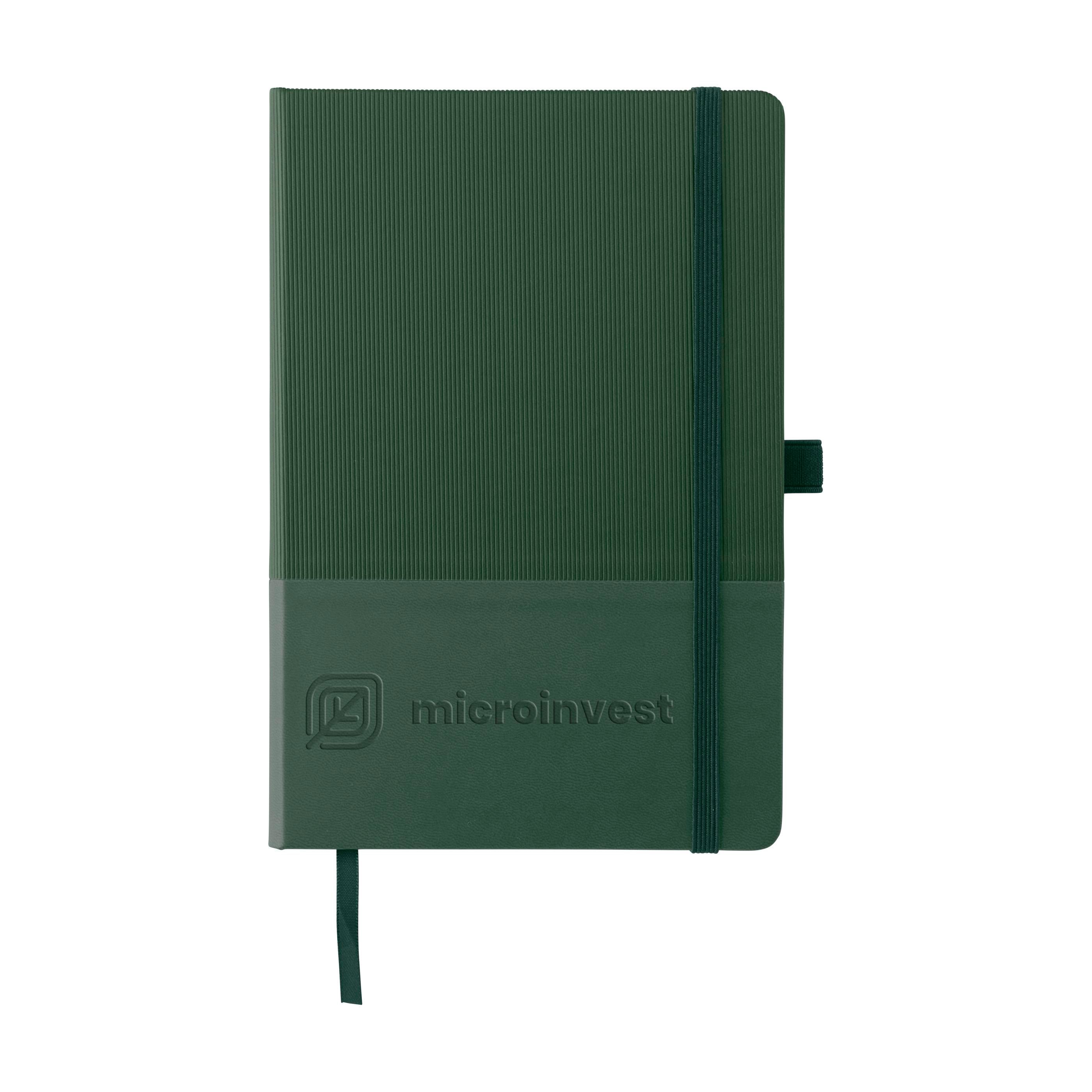 Groovy A5-notesbog med riflet PU-omslag og FSC Mix-papir, med logo trykt med logo