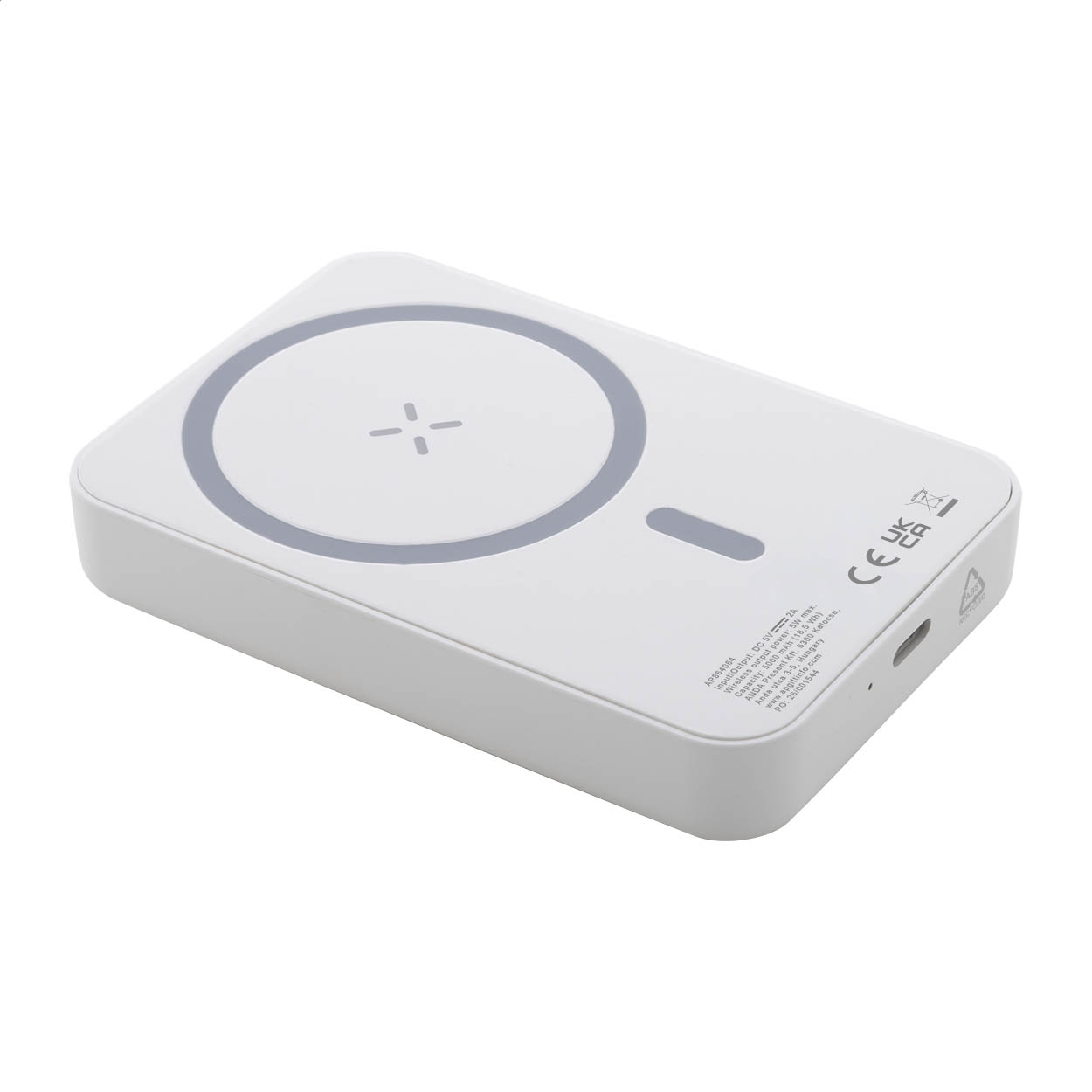 Rabobank Mag magnetisk powerbank i genbrugt ABS med trådløs lader 5W trykt med logo