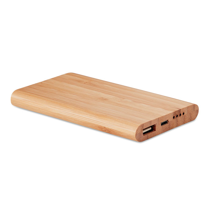 4000mAh bambusetui strømbank med USB-kabel og type C-stik - Julie