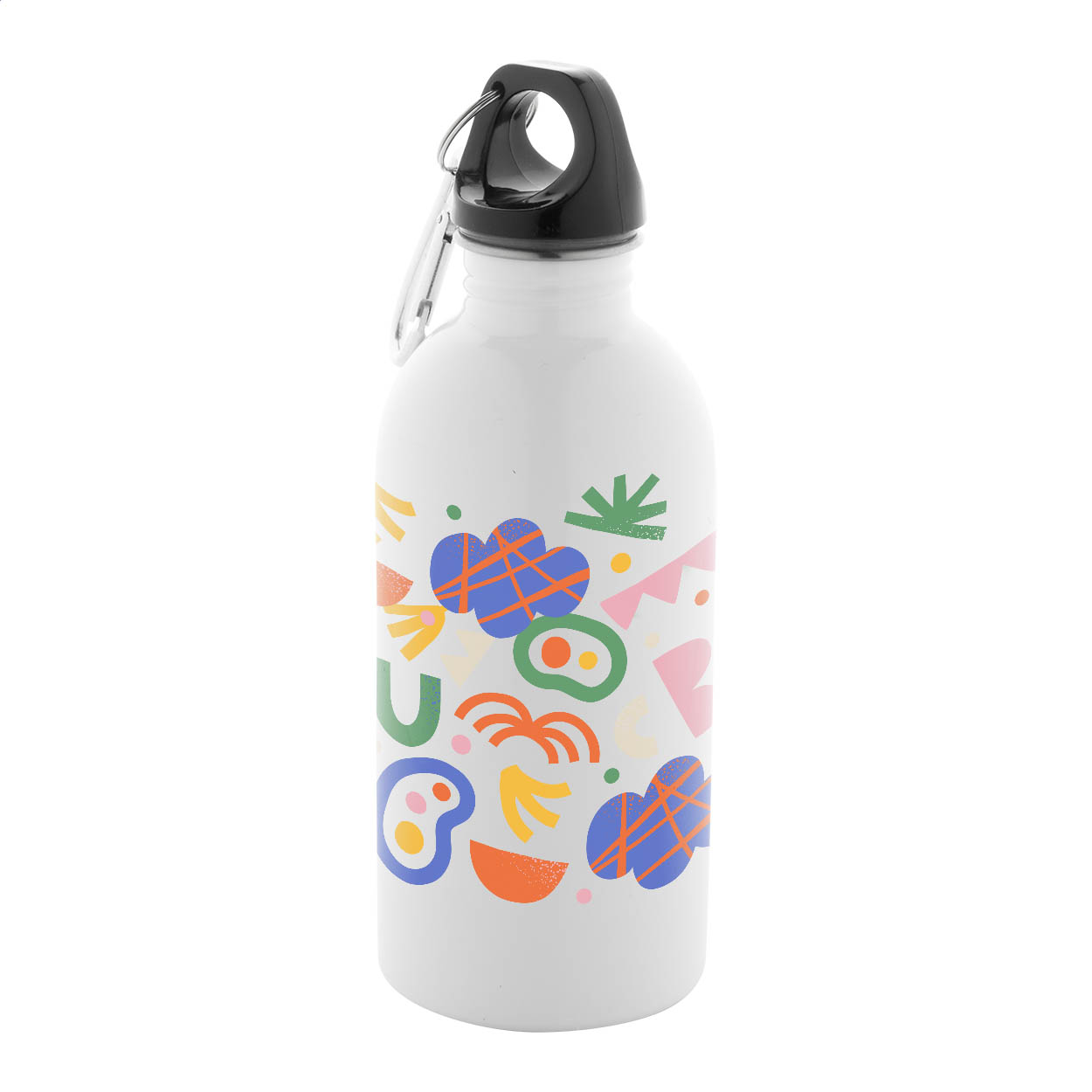 Pressuto 400 ml drikkeflaske i genvundet rustfrit stål med karabinhage, sublimationstryk med logo